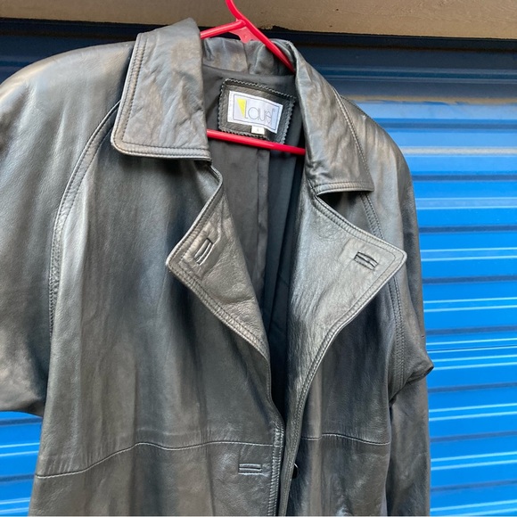 Classic Black Leather Trench Coat - Picture 5 of 16